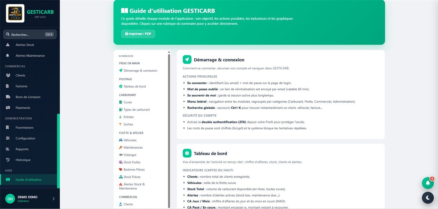 Écran de connexion GESTICARB